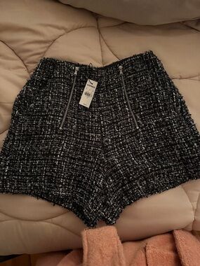 Express Black & White Tweed High Waist Shorts